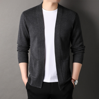绵羊毛男士针织开衫毛衣秋冬新款纯色青年韩版休闲开衫小西服外套