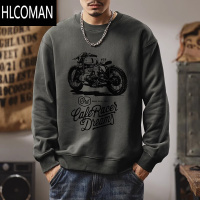 HLCOMAN美式卫衣男士休闲潮牌机车t恤圆领打底衫青年加绒外套