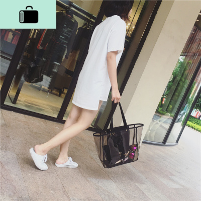 透明大包包女沙滩果冻包夏天2020新款潮网红时尚大容量单肩手提包NEW LAKE 黑色