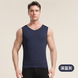 男士全羊毛贴片背心男款痕打底内穿秋冬护背保暖背心女大码上衣