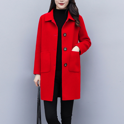FISHBASKET毛呢外套女中长款2020冬装新款加厚夹棉大码女装显瘦减龄呢子大衣毛呢外套