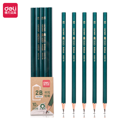 得力33312_10支装简易包装2B铅笔 混色 10支/盒 (12盒装)