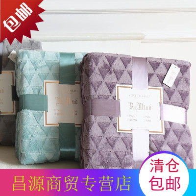 北欧风几何刷花装饰毯纯色加厚秋冬保暖毛毯床单沙发毯毛绒毯子