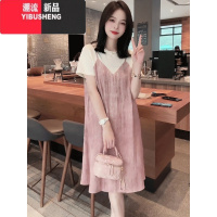 YIBUSHENG设计感小众拼接吊带假两件连衣裙女季宽松显瘦洋气减龄T恤裙子
