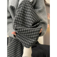 格雷系黑灰撞色阔腿慵懒风格子裤女秋季小个子直筒显瘦垂感休闲裤