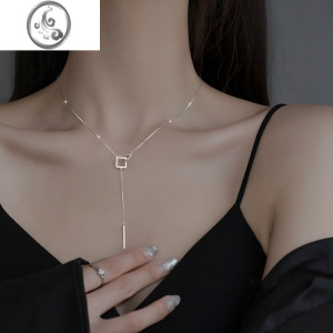 JiMi轻奢设计感小众几何方形流苏长款项链ins潮电镀银银设计感锁骨链 银色