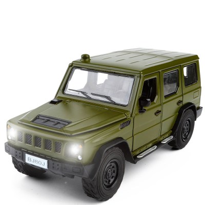 军事模型解放卡车合金车模声光金属吉普车勇士儿童玩具成人摆设BJ80勇士绿