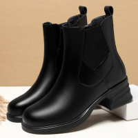 秋冬新款妈妈棉鞋切尔西女靴粗跟厚底加绒女士短靴防滑女鞋