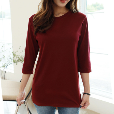 恋名媛七分袖t恤女中长款宽松女士春装大码棉打底衫韩版五分中袖上衣T大码女装