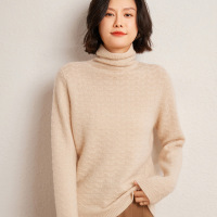 秋冬绞花堆堆领羊绒加厚针织衫女纯色羊毛打底衫宽松时尚套头毛衣