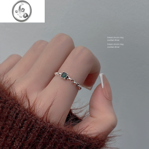 JiMi镂空链条几何S925银戒指女复古时尚绿色锆石开口指环气质食指戒潮 JZ6047
