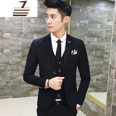 NEWLAKEXS号S小码瘦版青少年男装160韩版新款修身西装新郎礼服套装三件套