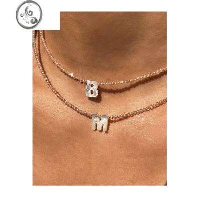 JiMi潮牌网红博主同款甜酷简约水晶串珠26个字母项链百搭锁骨链