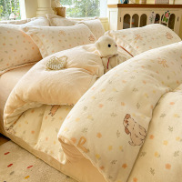 新款卡通牛奶绒床上四件套秋冬加厚珊瑚绒床单被套罩加绒床品