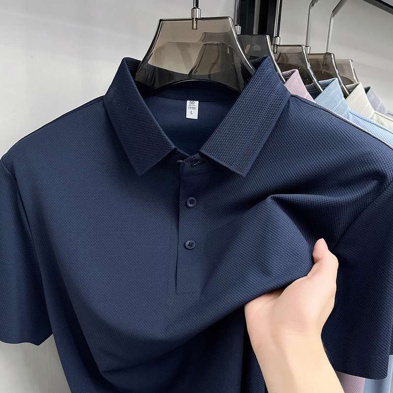 无痕锦氨菠萝花polo衫男2026夏季新款冰丝翻领透气薄款短袖男T恤