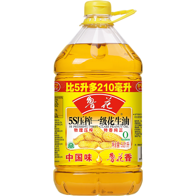 鲁花5S压榨一级花生油5.21L*1瓶装食用油家用健康厨房(新旧包装随机发)