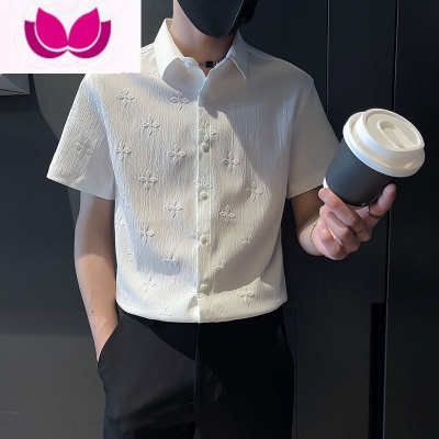 七斓高级感衬衫男夏季潮流痞帅男装短袖冰丝衬衣潮牌薄款休闲修身寸衫