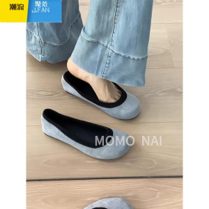 聚范皮版~复古圆头浅口单鞋配裙子平底芭蕾舞鞋一脚蹬百搭奶奶鞋女