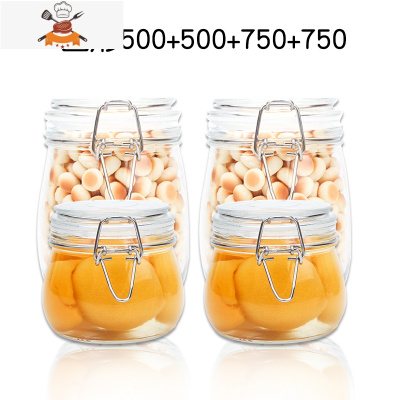 密封罐玻璃瓶带盖收纳罐蜂蜜储存储物食品级家用厨房泡菜坛子空瓶 敬平 密封罐[圆500+500+750+750]