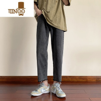 YANXU烟灰色九分直筒牛仔裤男夏季薄款修身百搭学生潮牌秋季毛边裤子潮
