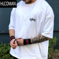 HLCOMAN肌肉运动短袖t恤男胖子大码五分袖健身衣服宽松半袖透气夏季