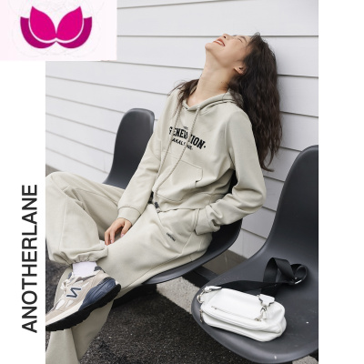 七斓休闲套装女2023春季新款复古连帽卫衣搭高腰休闲裤套