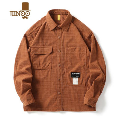 YANXU华夫格质感衬衣男日系复古潮牌工装衬衫长袖宽松休闲外套