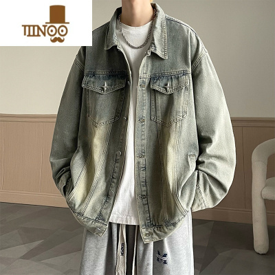 YANXU美式复古水洗宽松休闲牛仔夹克男士潮牌痞帅工装感外套