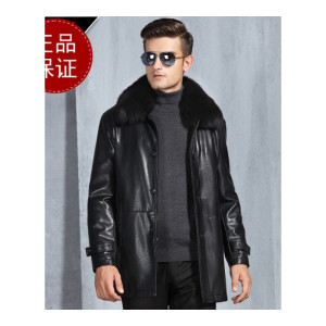 [送长辈的高端皮草]专柜正品海宁真皮皮衣男中长款尼克服男可拆卸黄金獭兔内胆黄金貂皮草中老年外套男送爸爸装父亲装冬款防寒服