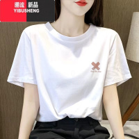 YIBUSHENG情侣装白色短袖t恤女季2024新款日系遮肉休闲百搭上衣印花