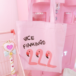 美帮汇韩风火烈鸟文艺帆布包 耐脏手提购物袋单肩包包 简约拉链袋子 萌萌火烈鸟粉色其他