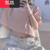 YIBUSHENG短款t恤女学生2024季新款韩版纯色宽松高腰ins短袖上衣