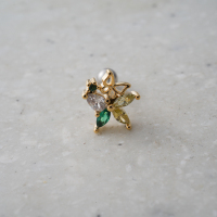 韩国进口耳钉精致镶嵌拼色绿钻花朵小巧耳骨钉旋转圆形拧堵送女朋友老婆情人节七夕生日礼物