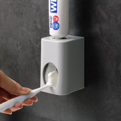 粘贴式自动挤牙膏器套装壁纳丽雅挂牙膏架牙刷置物架吸壁式牙膏挤压器灰色