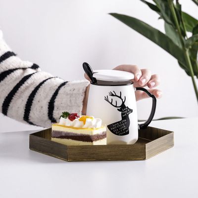 创意陶瓷马克杯带盖勺可爱韩版学生女水杯潮流情侣卡通杯子陶瓷杯