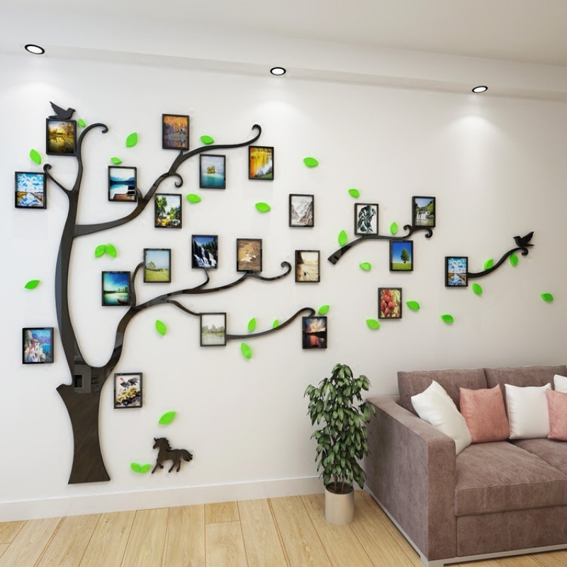 3d立体墙贴画纸自粘亚克力创意相框照片树办公室客厅沙发电视装饰
