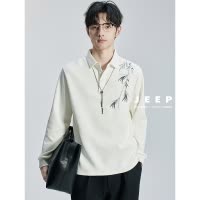 Jeep高级感新中式国风刺绣卫衣男长袖2025年春季新款韩版宽松上衣