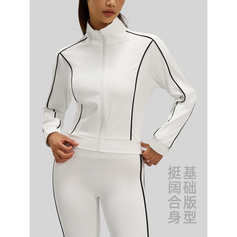 新款线形宽松开衫外套春秋撞色高弹透气休闲运动外套女
