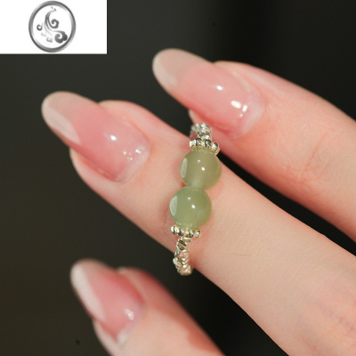 JiMi《青提》和田玉小碎银子几两戒指女ins小众设计高级感翡翠指环