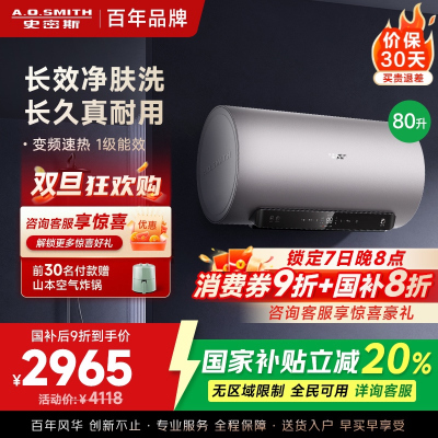 AO史密斯电热水器80升 国家补贴 80吨长效净水洗 免清洗 3kW变频速热 金圭特护 E80ED6