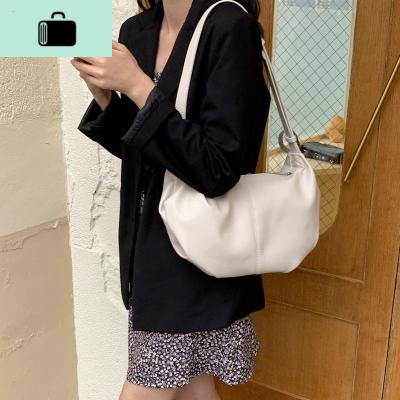 韩版新款复古褶皱饺子包ins百搭单肩包大容量女托特包软皮斜跨包NEW LAKE女斜挎包