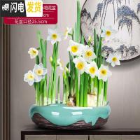三维工匠新中式禅意铜钱水仙花专用水培花盆载植物好养创意陶瓷室内个 特大号天青碧海连天水培花盆(不含水仙) 20-花盆容器
