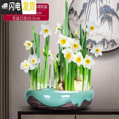 三维工匠新中式禅意铜钱水仙花专用水培花盆载植物好养创意陶瓷室内个 特大号天青碧海连天水培花盆(不含水仙) 20-花盆容器