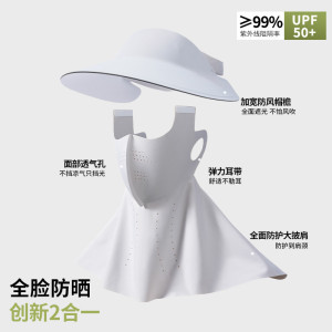 防晒面罩全脸防紫外线遮阳女冰丝黑胶帽子一体护颈脸基尼骑行口罩3759A