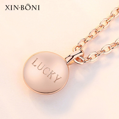 鑫铂尼小金豆锁骨链lucky项链女小幸运字母幸运豆豆玫瑰金色吊坠520情人节生日礼物送女生女友闺蜜姐妹