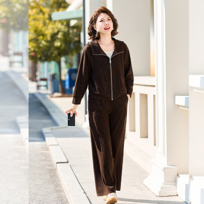 2026年春装新款妈妈套装女洋气休闲中老年运动服两件套连帽女装