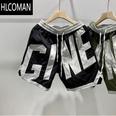 HLCOMAN运动短裤男夏季宽松青少年潮流透气大裤衩字母休闲五分裤