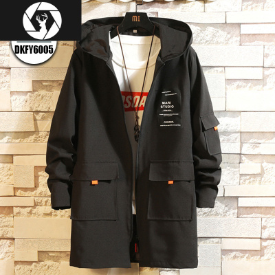 HongZun贴标中长款工装风衣男士秋冬季胖子加肥大码上衣韩版潮流百搭外套风衣