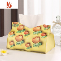 三维工匠家用纸巾盒客厅宿舍餐厅卡通车载纸巾收纳皮革可爱原创抽纸盒高级 橘黄小花