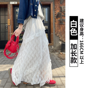白色不规则蕾丝半身裙女2026新款高腰显瘦a字裙长款夏季蛋糕裙子